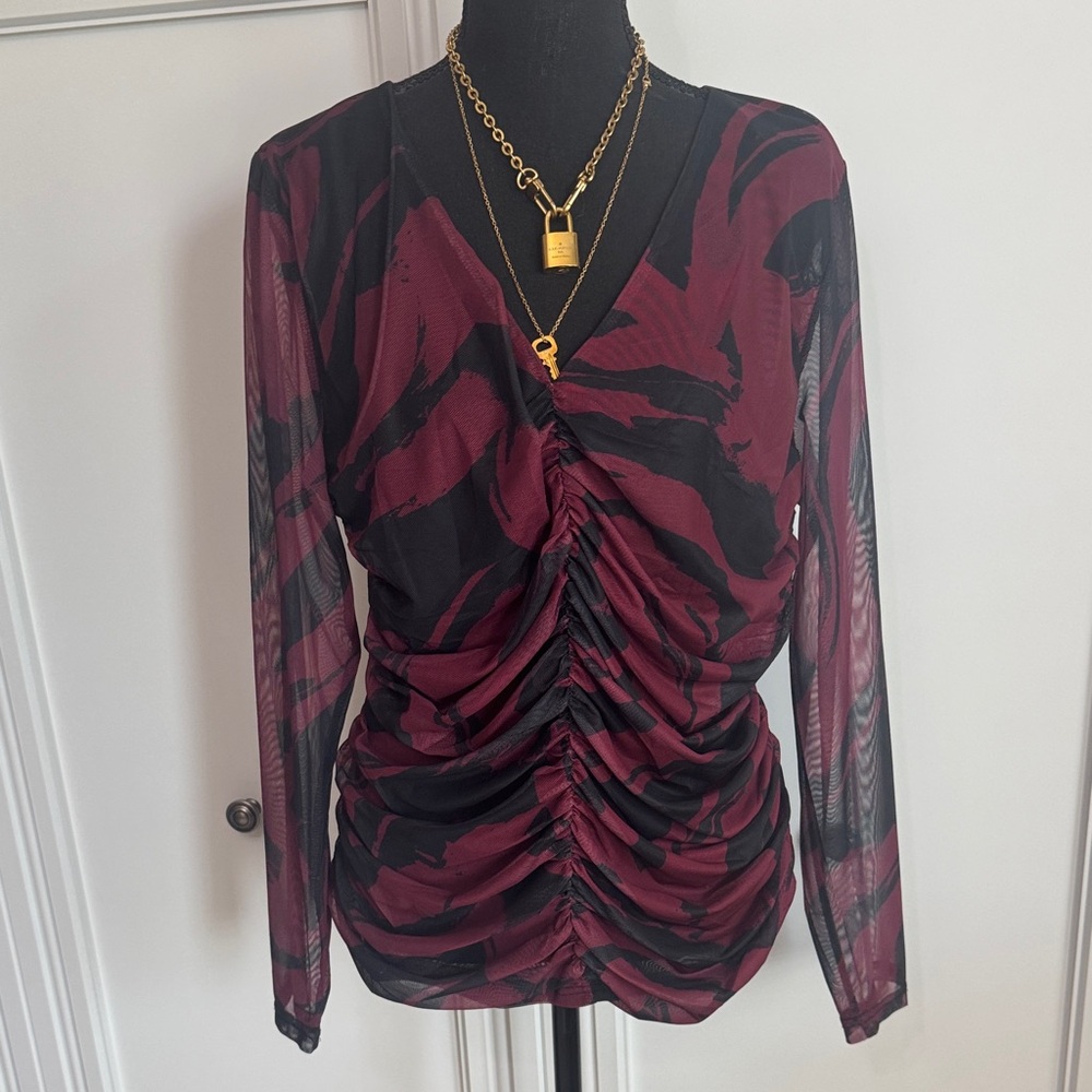 New York‎ & Company Burgundy and Black Ruched Blouse